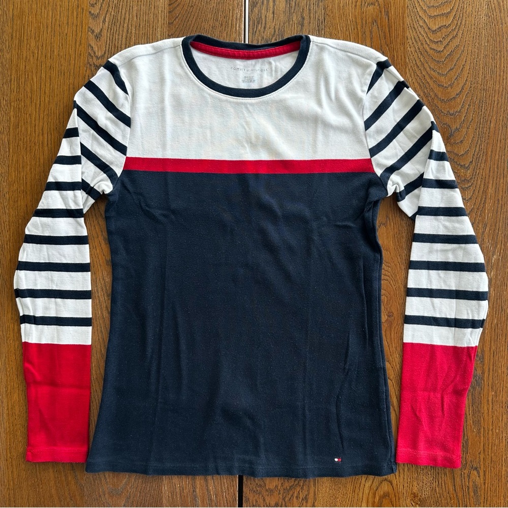 Bundle Tommy Hilfiger Long Short Sleeve T-Shirts White Navy Red Stripes Spots - Picture 9 of 10